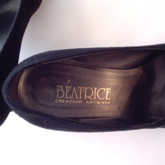 Preworn women's square heel elegant shoes black swaid size 37.5 made in ITALY - Picture 4 of 5